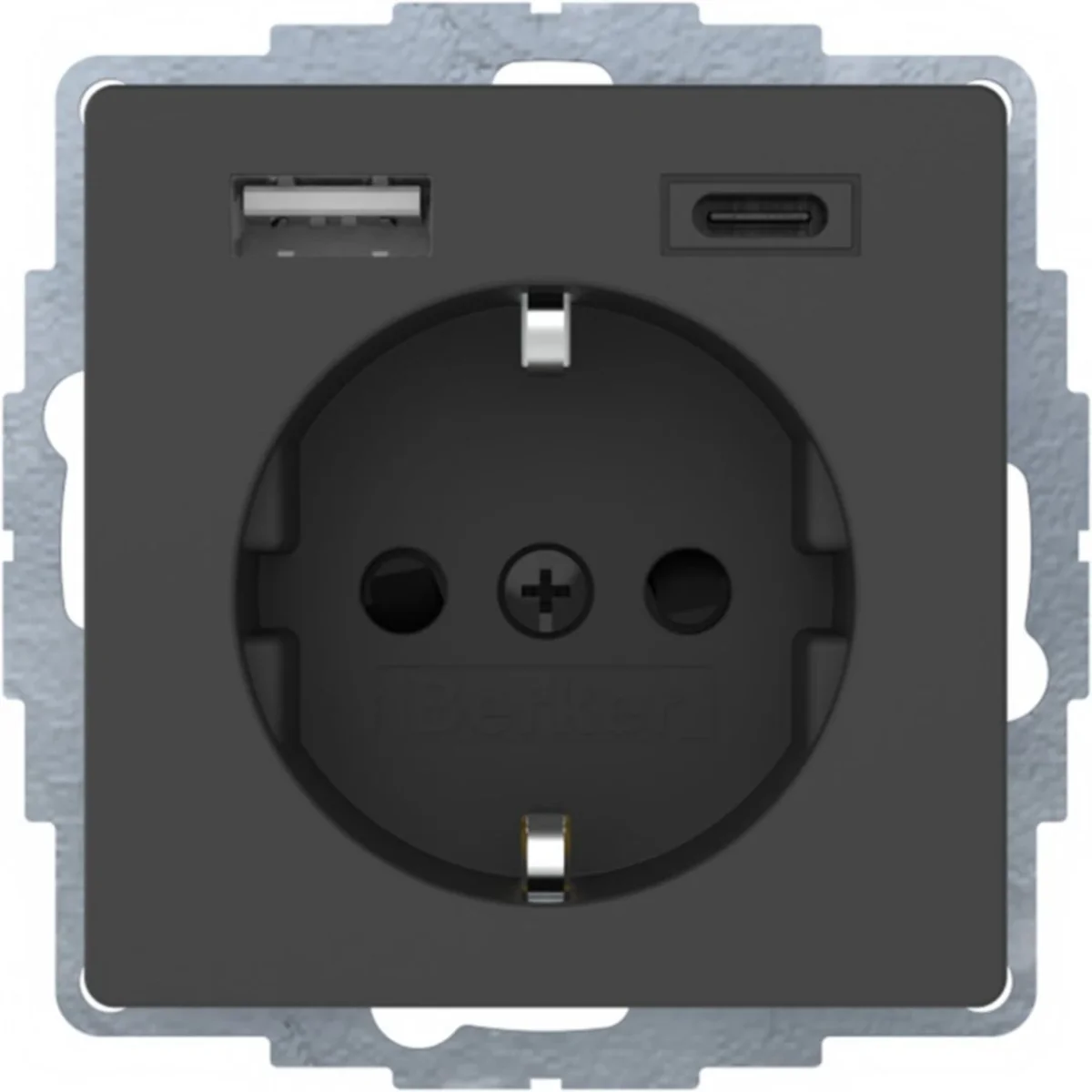 Q.x Gniazdo SCHUKO z ładowarką USB A+C 2.4/3.0 A; samozaciski; antracyt aksamit 48046086