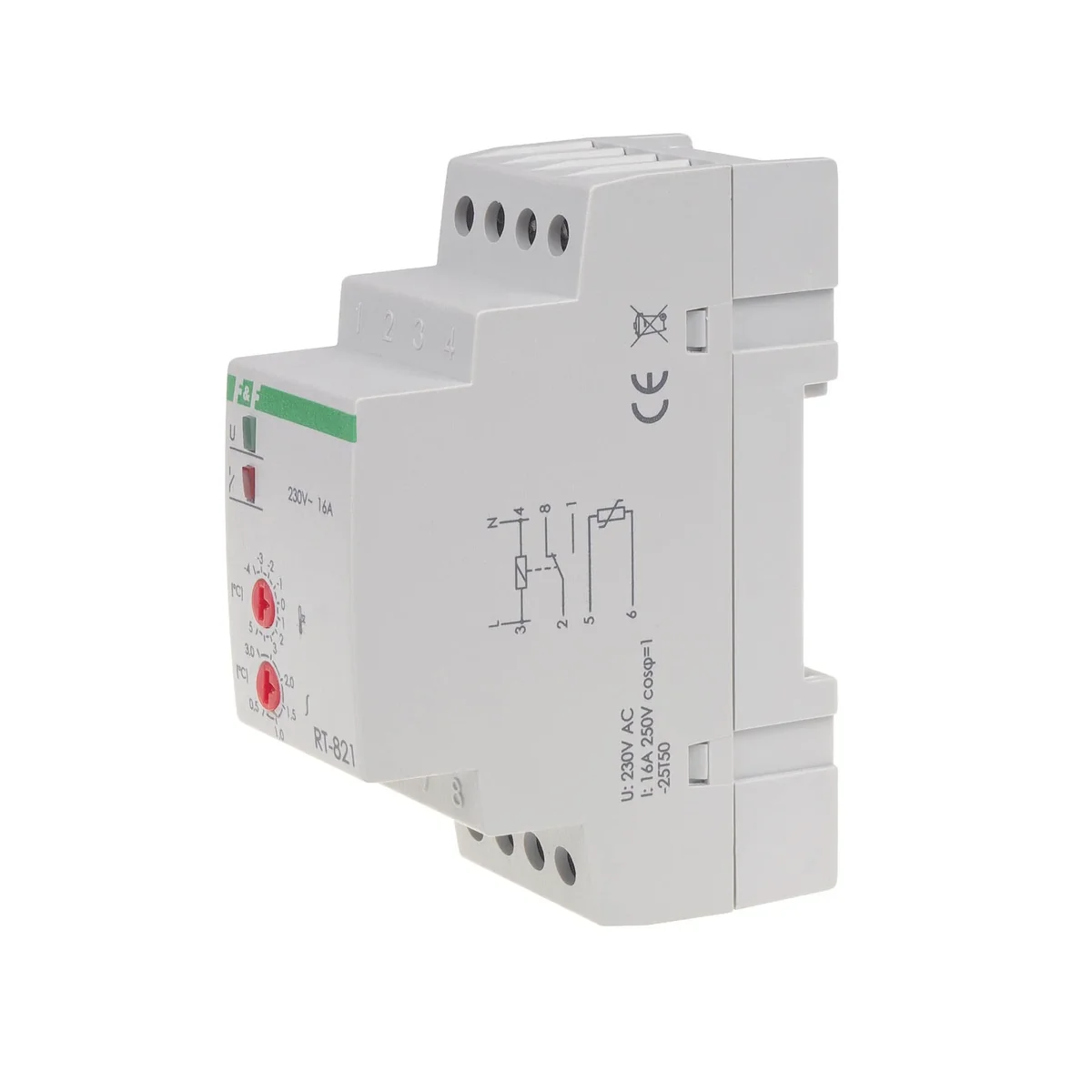 Regulator temperatury bez sondy montaz na szynie DIN styk: 1NO/NC 230V AC - zakres temperatur -4÷5°C RT-821B - obrazek 1
