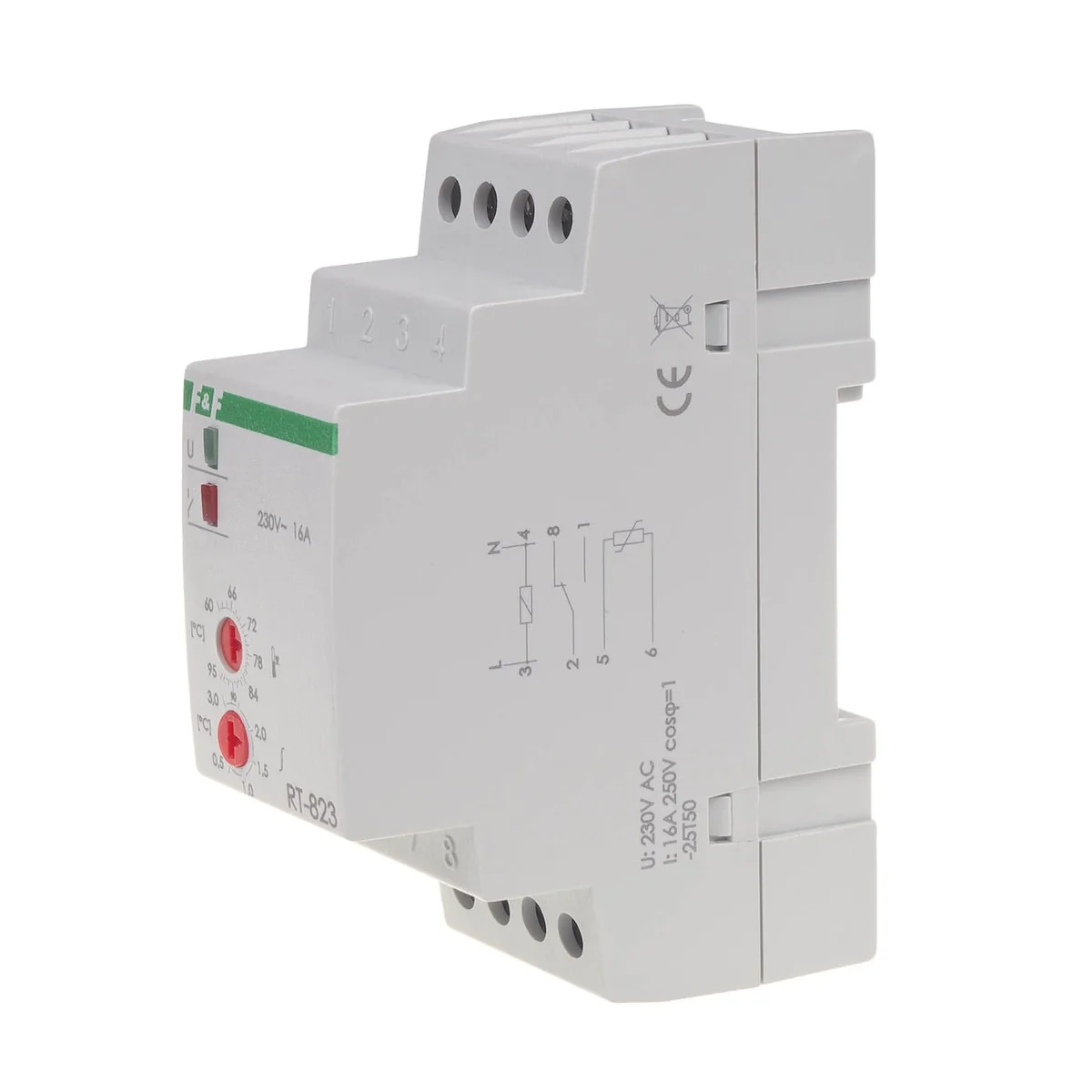 Regulator temperatury bez sondy montaz na szynie DIN styk: 1NO/NC 230V AC - zakres temperatur 60÷95°C RT-823B - obrazek 1
