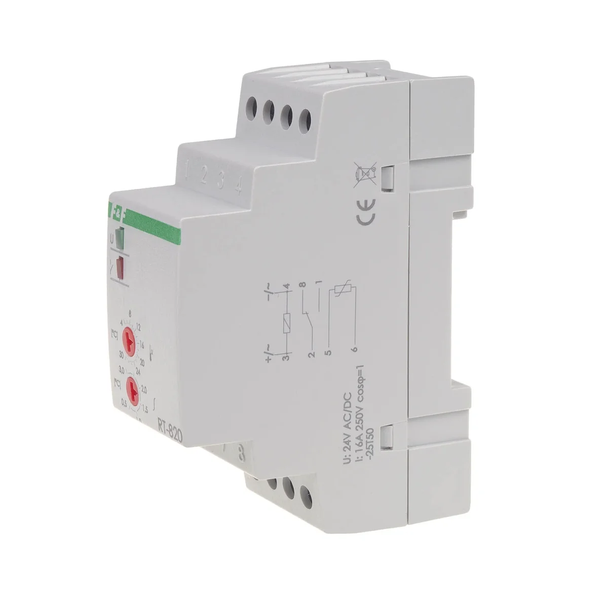Regulator temperatury montowany na szynie DIN styk: 1NO/NC 230V AC 24V RT-820-24V - obrazek 1