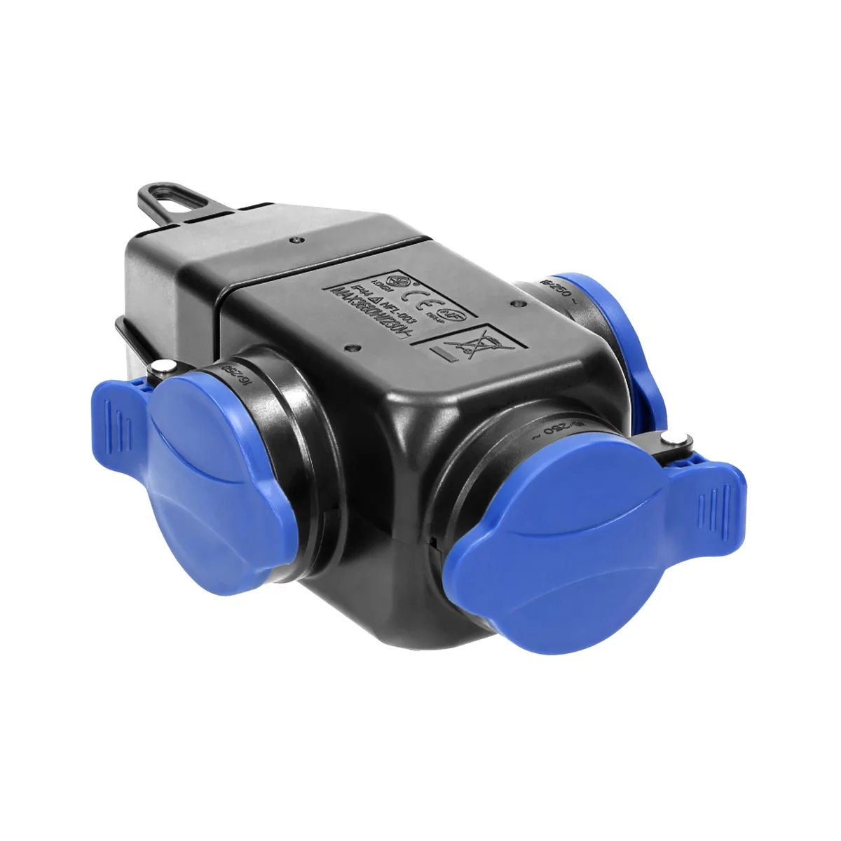 Rozgałęźnik gumowy 3 gniazda okrągłe, 3x2P+Z, 250V~16A, IP44 czarny OR-AE-1346 - obrazek 1