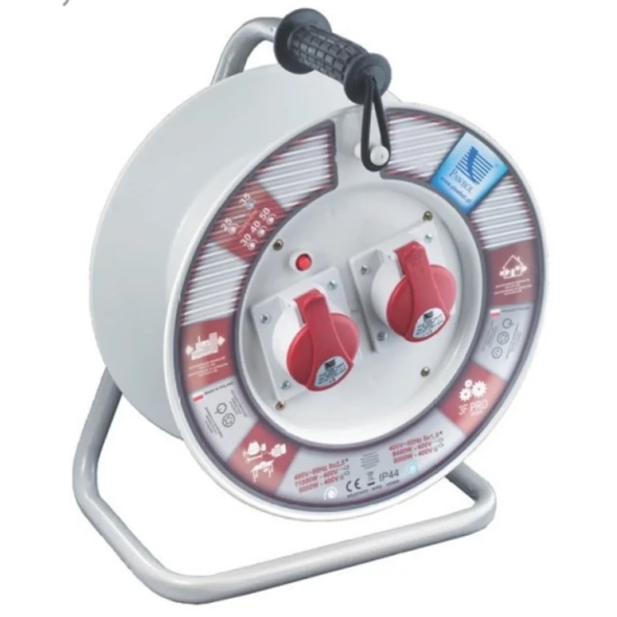 Rozgałęźnik na bębnie plastikowym, fi340, 2x32A/5P, 400V, 1x termik, biały, IP44 B.2001-340RT - obrazek 1