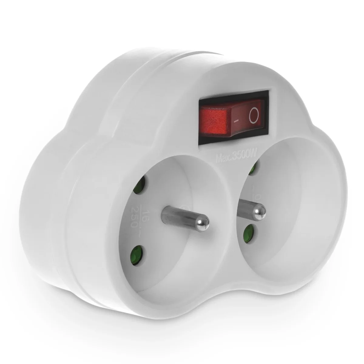 Rozgałęźnik podwójny z wyłącznikiem 2x2P+Z 16A 230V biały W-01144 - obrazek 1