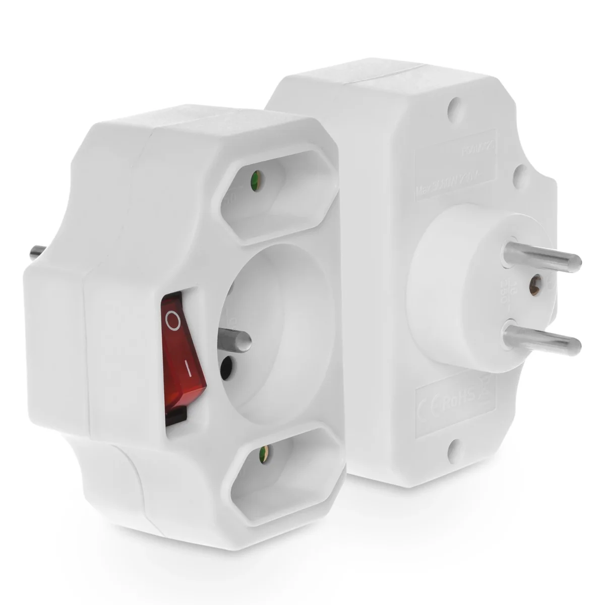 Rozgałęźnik potrójny z wyłącznikiem bis 1X2P+Z 2X 2P-płaskie biały W-01138 - obrazek 1