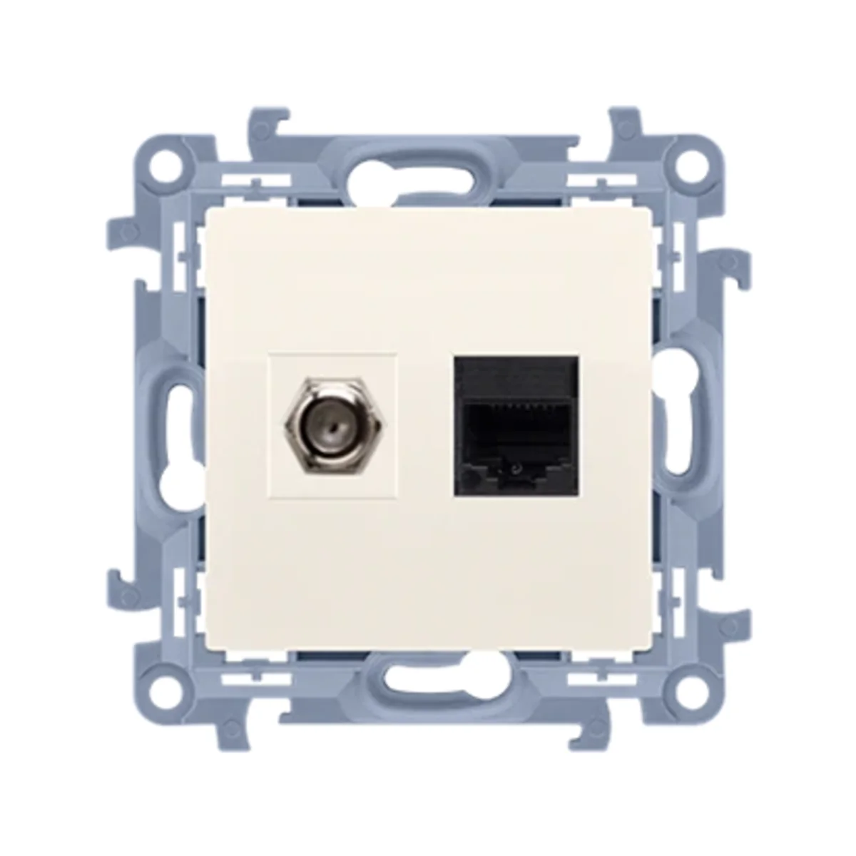 SIMON 10 Gniazdo antenowe typu „F” + komputerowe RJ45 kat.5e kremowy CASFRJ455.01/41 - obrazek 1
