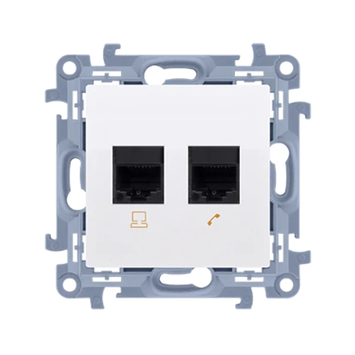SIMON 10 Gniazdo komputerowe RJ45 kategoria 6 + telefoniczne RJ11 biały C6T.01/11 - obrazek 1