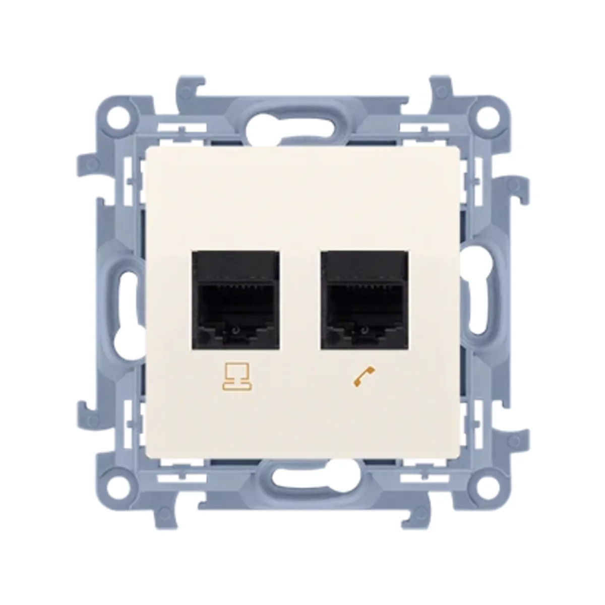 SIMON 10 Gniazdo komputerowe RJ45 kategoria 6 + telefoniczne RJ11 kremowy C6T.01/41 - obrazek 1
