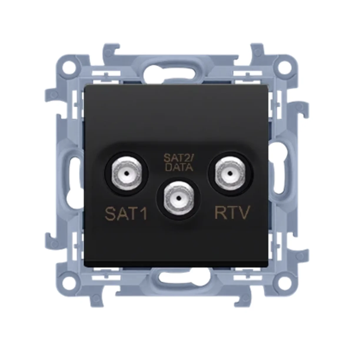 Simon 10 WC-ASK2Fxx-01-49xx Gniazdo antenowe satelitarne podwójne SAT-SAT-RTV (moduł), 1x wejście: 5 MHz-2,4 GHz; czarny CASK2F.01/49 - obrazek 1