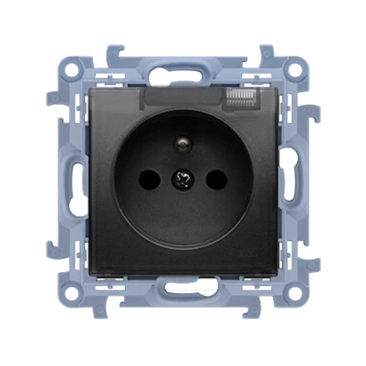 Simon 10 WC-GZ1BCXXX-01-49A Gniazdo wtyczkowe z uziemieniem do wersji IP44 z uszczelką – klapka transparentna (moduł) 16A, 250V~, szybkozłącza; czarny CGZ1BC.01/49A