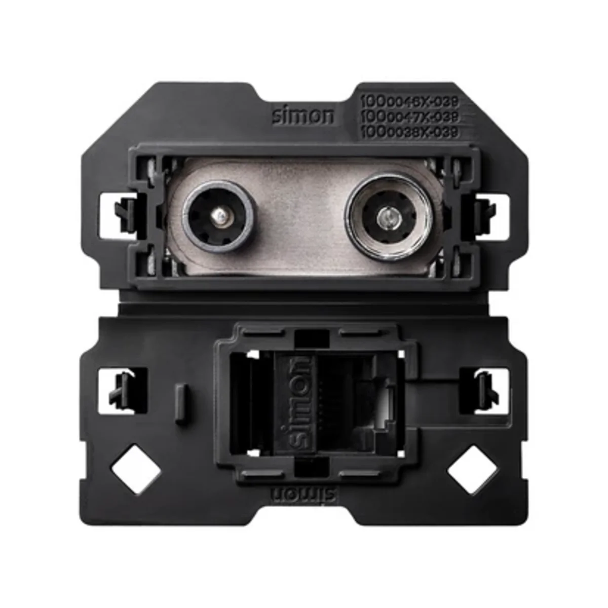Simon 100 W100-10000470x-039 Gniazdo antenowe R/TV-SAT końcowe + komputerowe RJ45 kat.6 (mechanizm, bez ramki montażowej), zaciski śrubowe 10000470-039 - obrazek 1