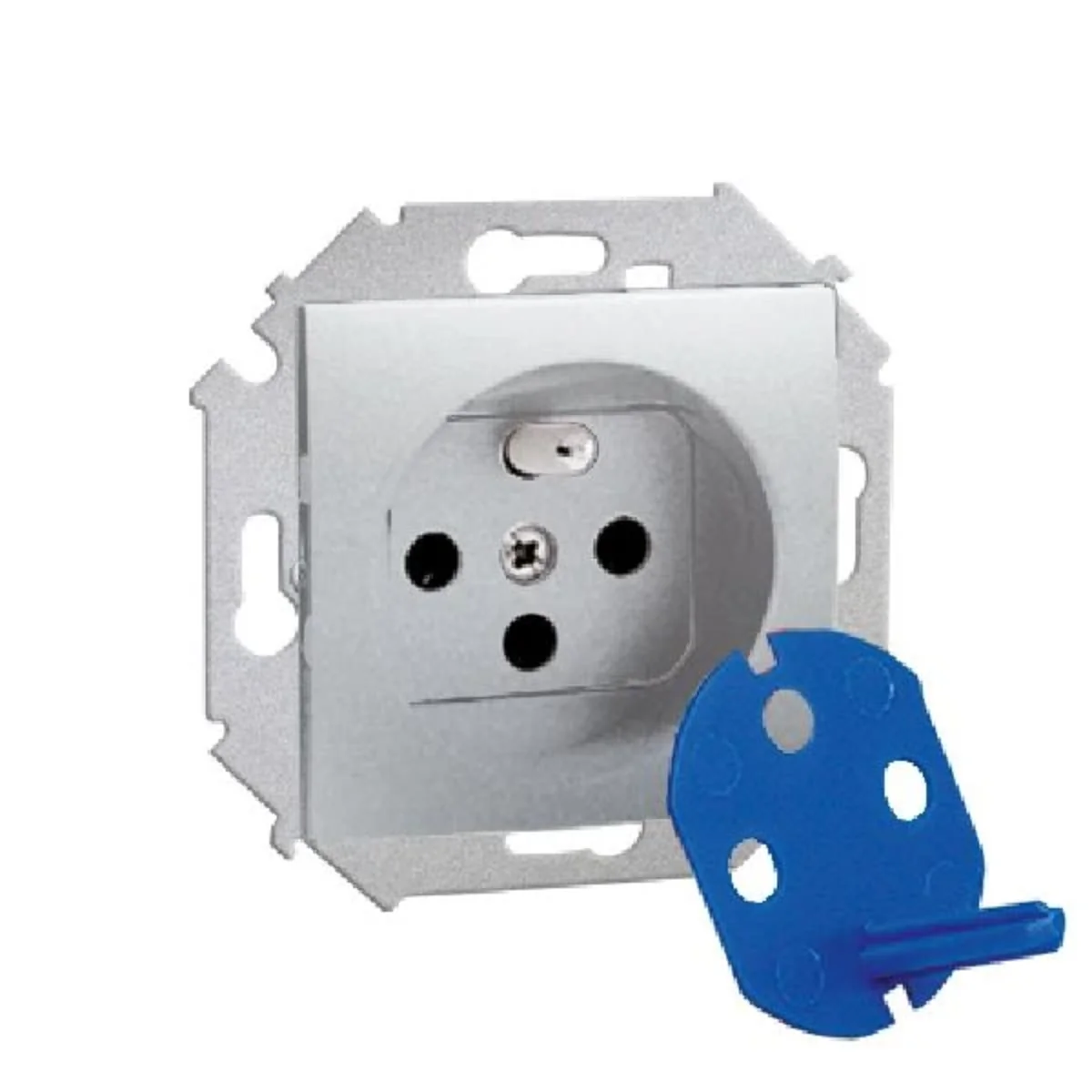 SIMON 15 Gniazdo DATA z kluczem uprawniającym 16A 230V zaciski śrubowe metalizowane aluminiowe 1591460-026 - obrazek 1